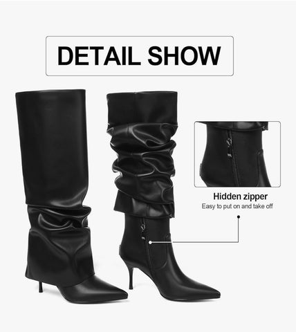 Black Knee High Stiletto Heel Boots