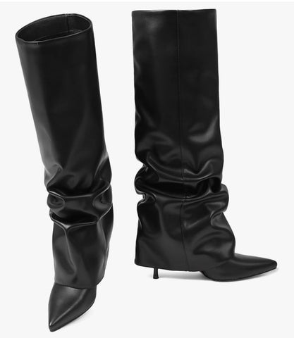 Black Knee High Stiletto Heel Boots