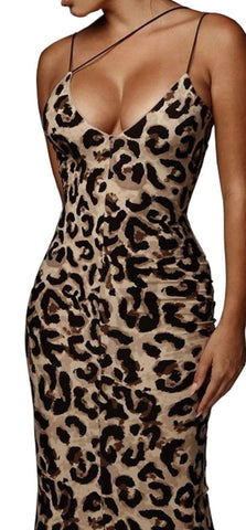 Spaghetti Strap Dress Deep V-Neck Sleeveless Bodycon Midi Dress